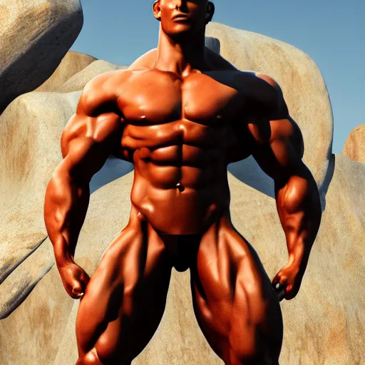 Image similar to god physique, greek god, standing on top of mountain, ultra realistic, concept art, posing, body builder, award, inspirational, realistic lighting, real life, unreal engine render, windy
