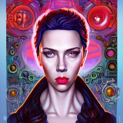 Prompt: Lofi Lovecraft Lovecraftian BioPunk scarlett johansson portrait Pixar style by Tristan Eaton Stanley Artgerm and Tom Bagshaw