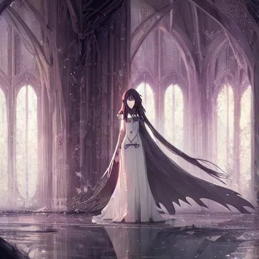 Image similar to yuuki asuna in her wedding dress, extremely long hair, epic fantasy art by Greg Rutkowski