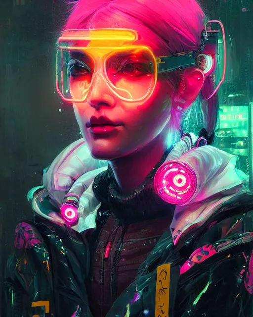 Image similar to detailed portrait beautiful Neon Operator Girl, cyberpunk futuristic neon, reflective puffy coat, decorated with traditional Japanese ornaments by Ismail inceoglu dragan bibin hans thoma greg rutkowski Alexandros Pyromallis Nekro Rene Maritte Illustrated, Perfect face, fine details, realistic shaded, fine-face, pretty face