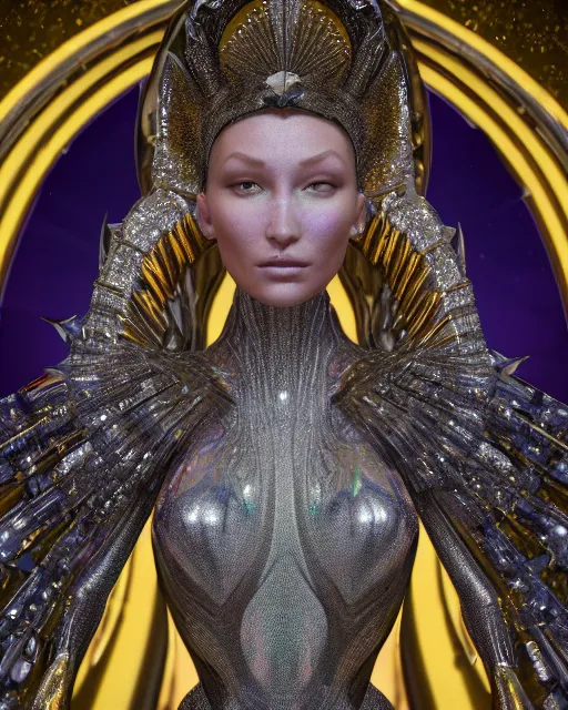 Image similar to a highly detailed metahuman 4 k close up render of an alien goddess bella hadid monument celine bernaerts makeup in iris van herpen dress schiaparelli in diamonds crystals swarovski and jewelry iridescent in style of alphonse mucha gustav klimt trending on artstation made in unreal engine 4