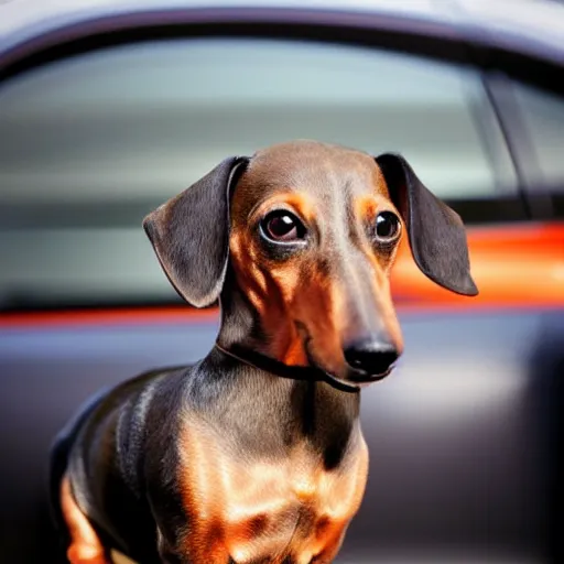 Image similar to dachshund driving a Porsche