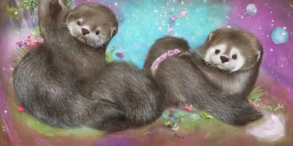 Prompt: my little everything, magical cuteness, fantasy otter love