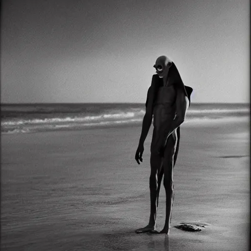 Image similar to portrait nosferatu applying sunscreen on his body on the beach, realistic detailed photography