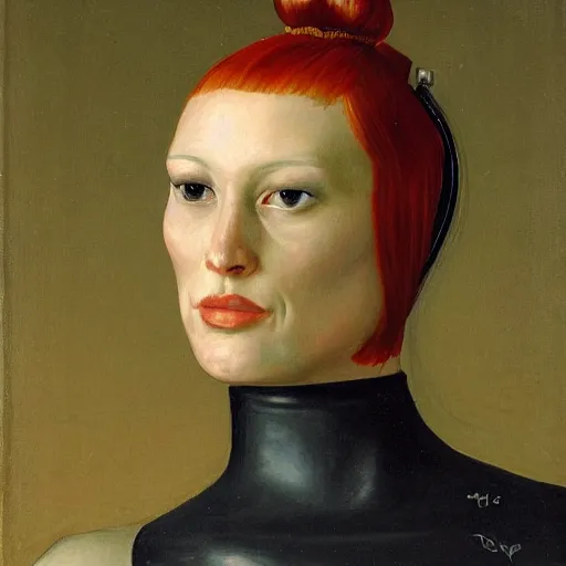 Image similar to a portrait of a female android by dieric bouts