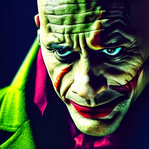 Image similar to dwayne johnson as the joker, studio photography, high detail, ultra high detail, 4 k, hdr, 8 k