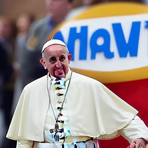 Prompt: Pope Francis at Walmart wearing a maid uniform, very highly detailed, photorealistic