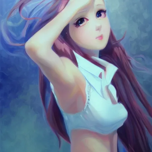 Image similar to CSP oil painting of a beautiful pretty pure kawaii cute lovely innocent elegant hot nice sweet girly feminine long hair anime waifu sister girl Trending on Pixiv