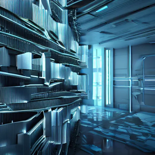 Prompt: architecture sci-fi motherboard structure wall panel , in style of zaha hadid architect, unreal engine 5 lighting, keyshot lighting, octane lighting, in style of artstation trending colors, ultra high detail, in style of ultra realistic, 8k, 16k, in style of lee souder artstation, in style of nanospace artstation, in dark plastic, tilt shift,