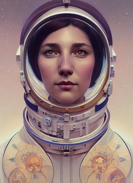 Image similar to symmetry!! portrait of a astronaut, midsommar style, intricate, elegant, highly detailed, digital painting, artstation, concept art, smooth, sharp focus, illustration, art by artgerm and greg rutkowski and alphonse mucha, 8 k