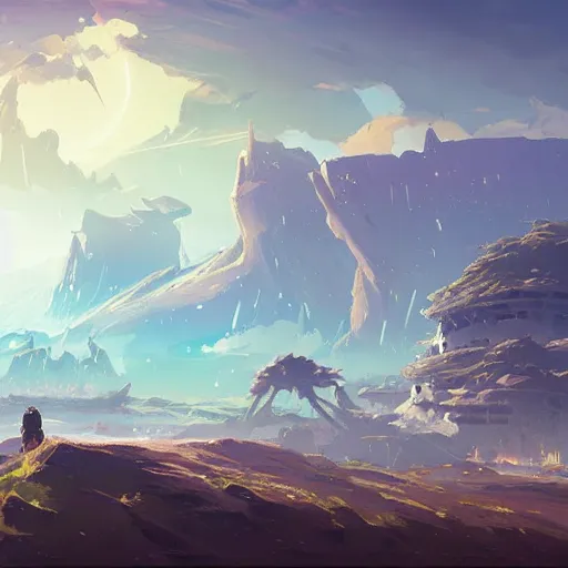 Prompt: the remains of a deserted planet. clean sharp digital art, environment concept art, by rossdraws, ghibli, breath of the wild, greg rutkowski