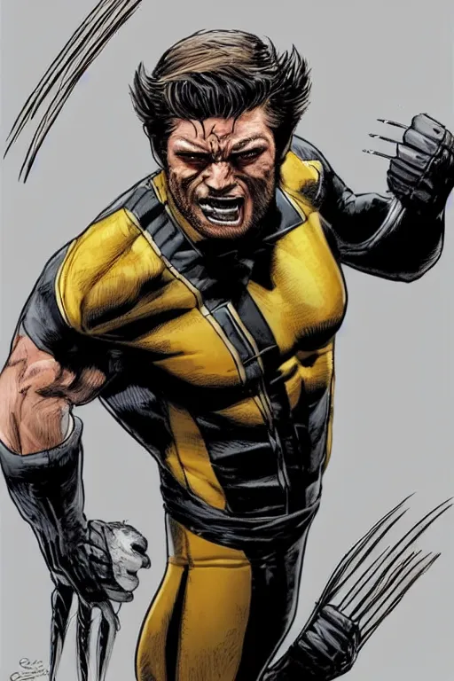 Prompt: taron egerton as wolverine with a full costume and cowl. art by gaston bussierez.