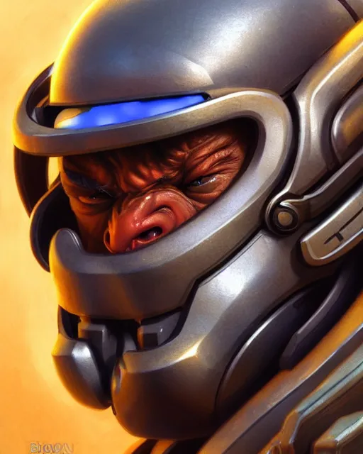 Image similar to winston from overwatch, character portrait, portrait, close up, highly detailed, intricate detail, amazing detail, sharp focus, vintage fantasy art, vintage sci - fi art, radiant light, caustics, by boris vallejo