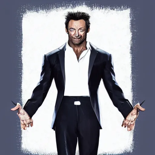 Prompt: Hugh Jackman giving you the middle finger, artstation