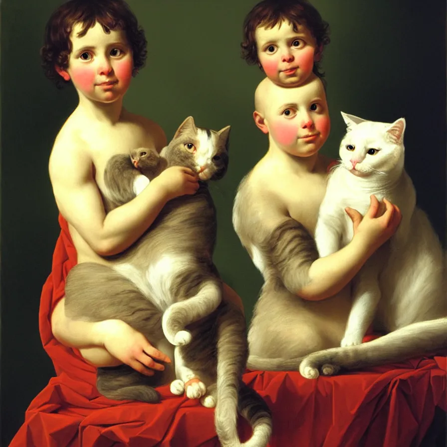 Prompt: a portrait of bubbles holding a cat. oil painting by jacques - louis david