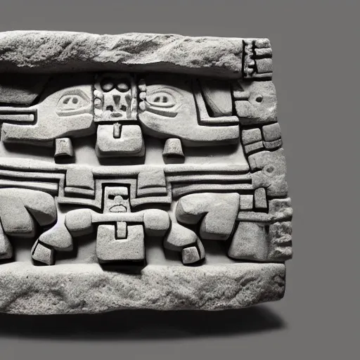 Image similar to space invaders as a mayan stone carving