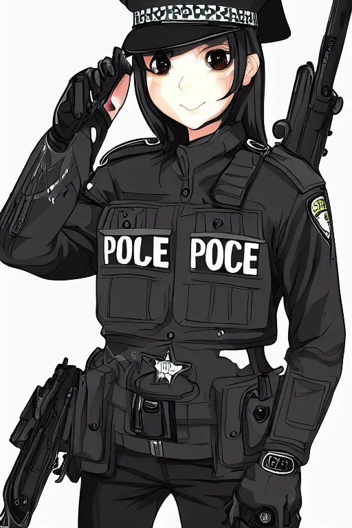 Prompt: police officer, authoritive, dominant, symmetrical, highly detailed, digital art, sharp focus, trending on art station, anime art style