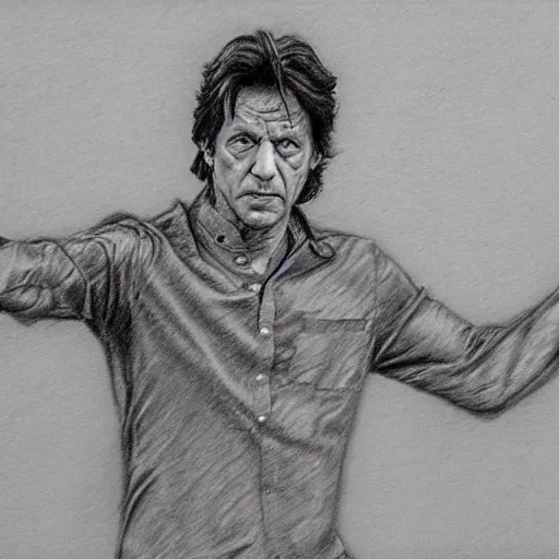 Prompt: imran khan fighting against corrupt system alone, pencil sketch art