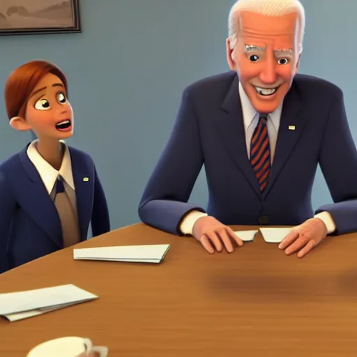 Image similar to joe biden on meth as seen in award winning animated pixar movie 4k octane render