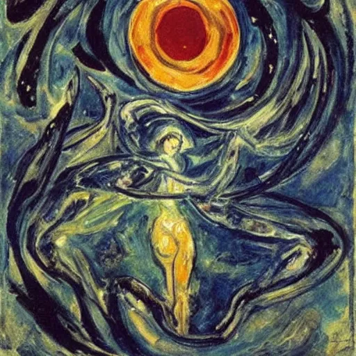 Image similar to by oskar kokoschka precise, realistic. a beautiful painting of a black hole consuming a star.