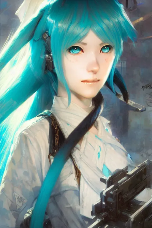 Prompt: hatsune miku portrait dnd, painting by gaston bussiere, craig mullins, greg rutkowski, yoji shinkawa