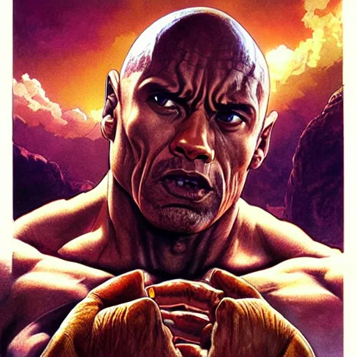 Image similar to the rock as dhalsim from street fighter, 4 k, ultra realistic, detailed focused art by artgerm and greg rutkowski and alphonse mucha