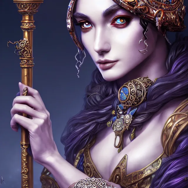 Prompt: beautiful elemental moon witch with ornate robes and staff, highly detailed, 4 k, hdr, smooth, sharp focus, high resolution, award - winning photo, artgerm, photorealistic