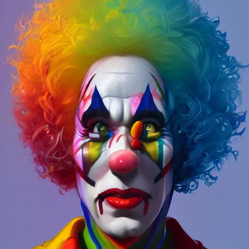 Image similar to Portrait of a colorful happy joyful clown, artstation, cgsociety, masterpiece