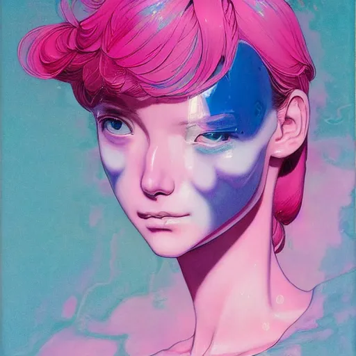 Image similar to prompt : pink and blue portrait soft light painted by james jean and katsuhiro otomo and erik jones, inspired by evangeleon anime, smooth face feature, intricate oil painting, high detail illustration, sharp high detail, manga and anime 1 9 9 0