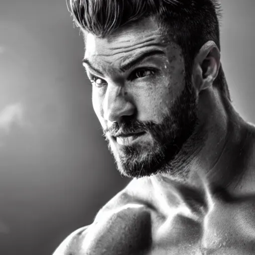 Image similar to the most manly man ever, black-and-white, he is a chad, very muscular, 4K