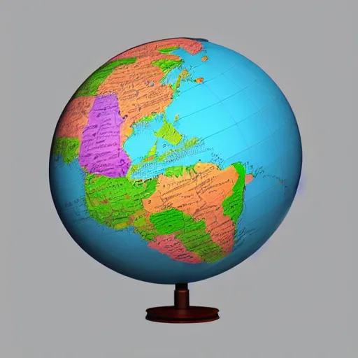 Prompt: an globe with famous 3 d landmarks on it, 3 d render, 3 d model, smooth, ray tracing, illustration