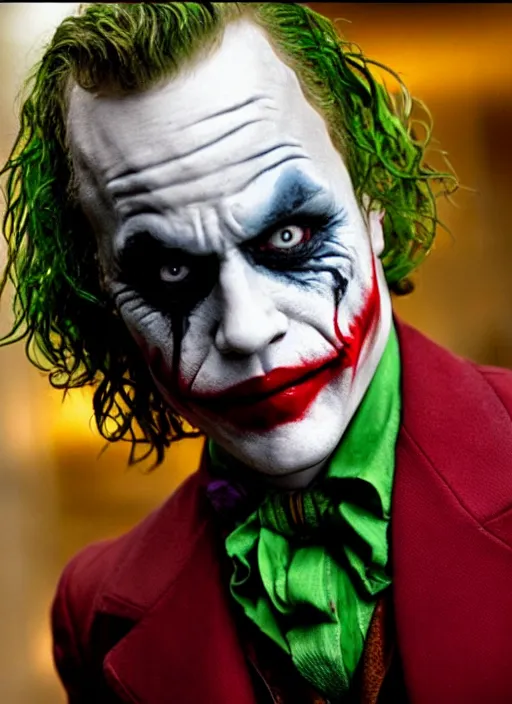 Image similar to WHY SO SERIOUS? Heath Ledger as the Joker, movie still, sharp, highly detailed, hollywood movie