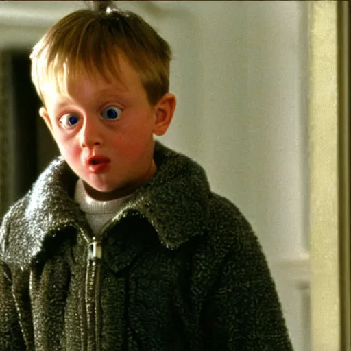 Prompt: kevin mcallister in home alone 1 looking surprised