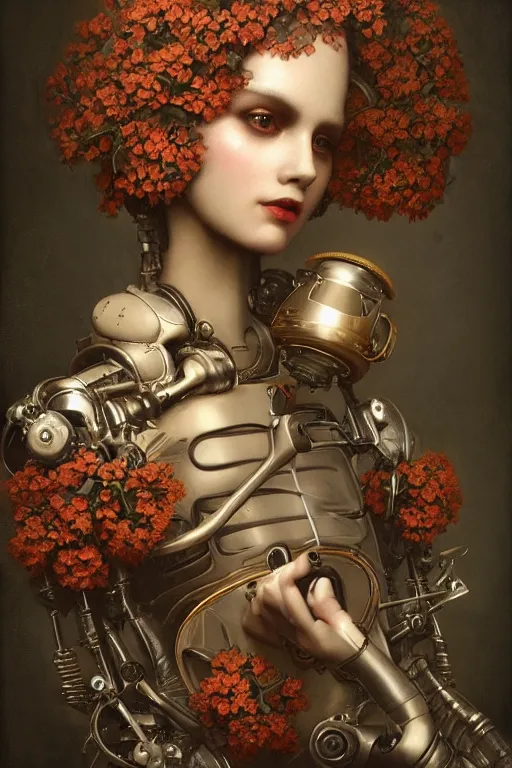 Image similar to a beautiful ultradetailed vintage photo of an xolo, by tom bagshaw and natalie shau, portrait, vignette, 3 5 mm lens, golden ratio composition, detailed faces, studio photography, very detailed, robot dogs overgrown with flowers, artstation, 8 k, highly coherent