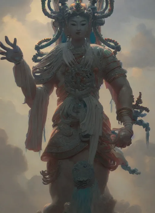 Image similar to Gigantic Deity with 8 arms, extremly detailed oil painting, in the style of Fenghua Zhong and Ruan Jia and Jeremy Lipking, rim light, beautiful lighting, 8k, stunning scene, raytracing, octane, trending on artstation