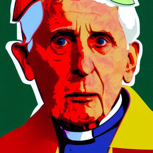 Prompt: portrait of pope benedict xvi screen print. pop art, high detail 8 k