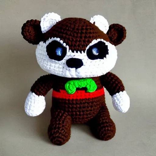 Image similar to crocheted tom nook, high quality