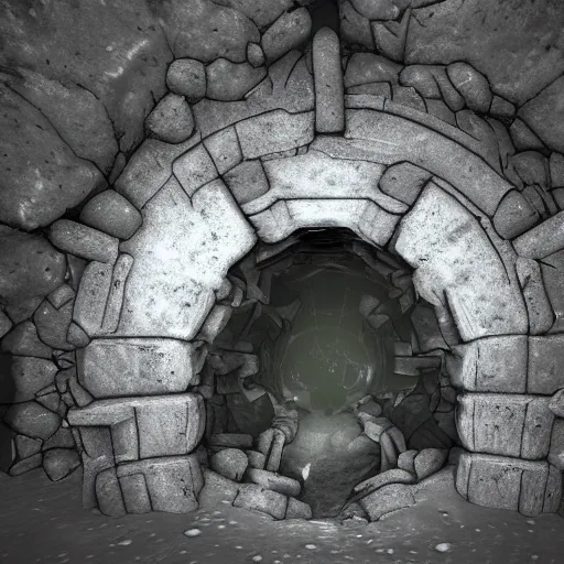 Image similar to ruined dungeon entrance on the moon