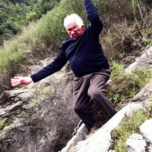 Image similar to the tragic moment of an old man falling off a cliff