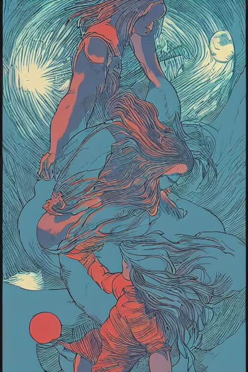 Image similar to the moon, tarot card, satoshi kon, ethereal, glossy, laurie greasley, unconscious, illusions, intuition