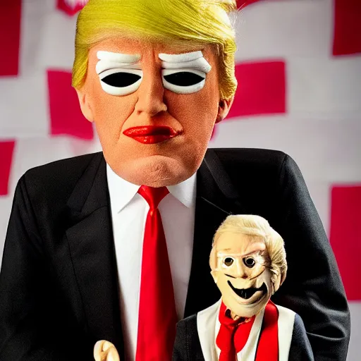 Image similar to donald trump as a ventriloquist dummy, jeff dunham, highly detailed, high quality, high resolution