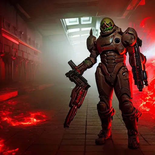 Image similar to doom slayer from doom eternal cosplay, photography, 9 0 s