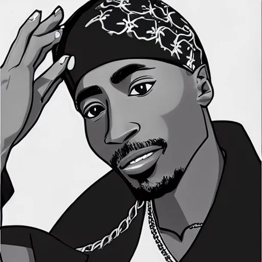 Image similar to Tupac Shakur, screenshot from a 2012s anime