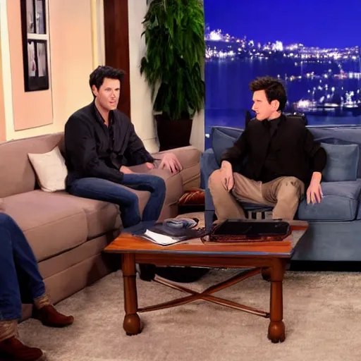 Prompt: Jimmy Kimmel interviewing Tobuscus, tv show, television, hyper realism, set photo, high resolution 8k, TMZ,