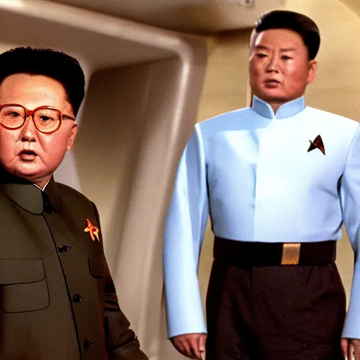 Image similar to A still of Kim Jong Il in Star Trek, colour photo