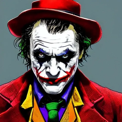 Image similar to The Joker in Red Dead Redemption 2, 4K, detailed