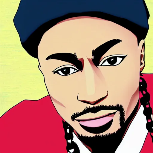 Image similar to Tupac Shakur, screenshot from a 2012s anime