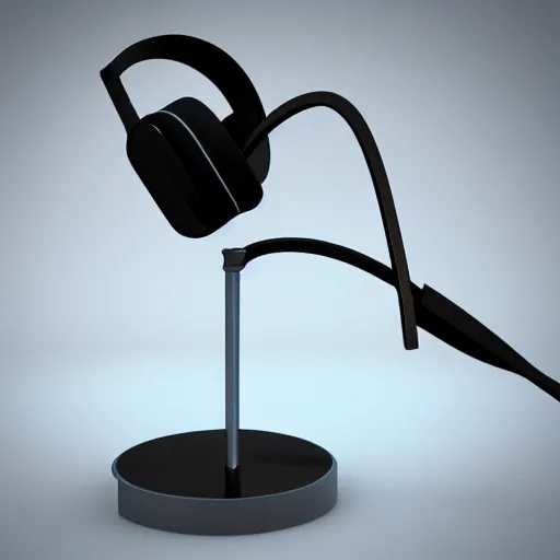 Prompt: headphone stand, futuristic, techno, cyberpunk, product design, 3 d render, concept, fun, swag, cute