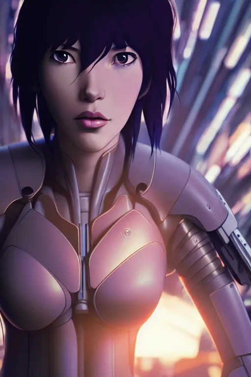 Image similar to weta disney pixar movie still portrait photo of ghost in the shell anime : : as motoko kusanagi by pixar : : by ilya kuvshinov, rossdraws, artgerm, maxim cover, octane render, 3 d, volumetric lighting, anti aliasing, raytracing : :