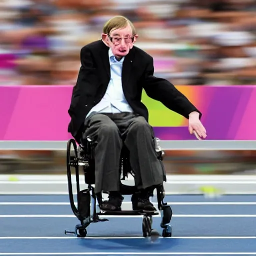 Image similar to stephen hawking competing in the hurdles in the olympics